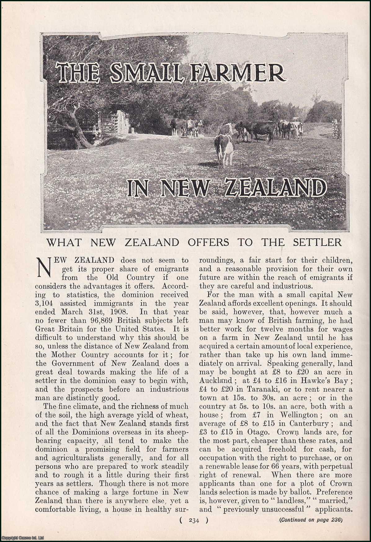 B.S. - The Small Farmer in New Zealand : what New Zealand offers to the Settler. An uncommon original article from the Harmsworth London Magazine, 1910.