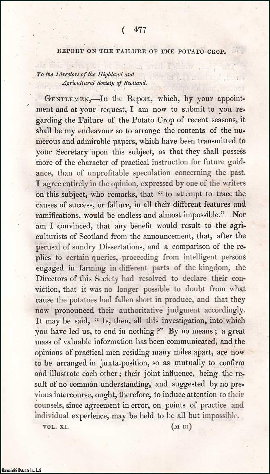 Charles Fergusson - The Failure of the Potato Crop. An uncommon original article from the Prize Essays and Transactions of the Highland Society of Scotland, 1837.
