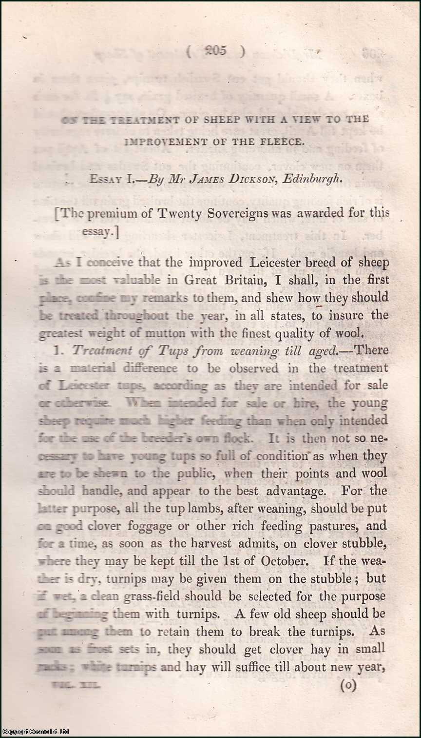 Mr. James Dickson, Edinburgh & others. - The Treatment of Sheep with a View to the Improvement on the Fleece. An uncommon original article from the Prize Essays and Transactions of the Highland Society of Scotland, 1839.