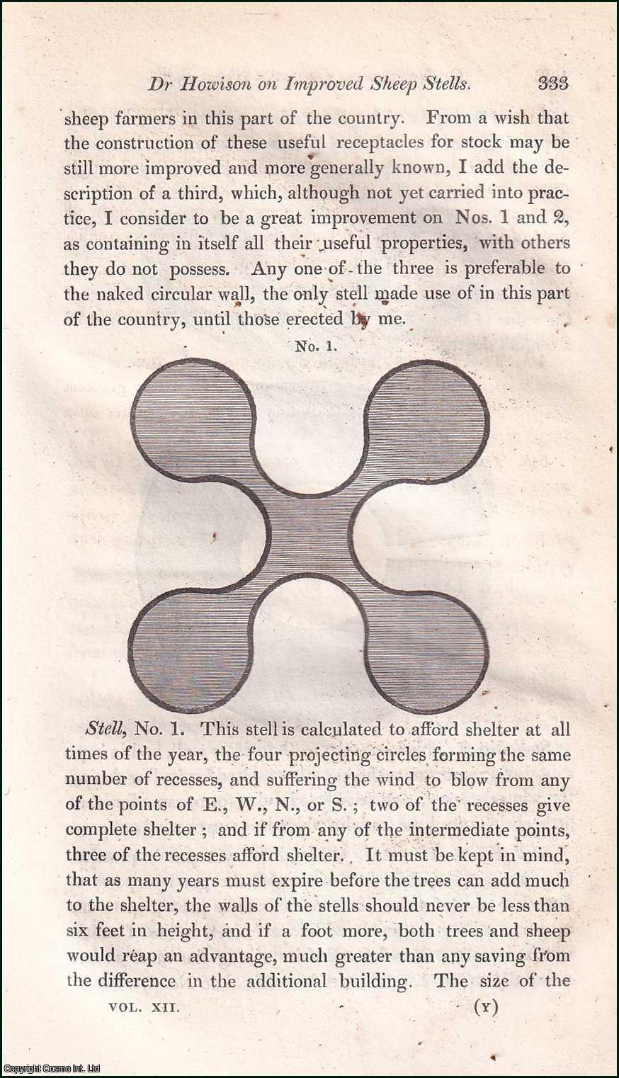 Dr. James Howison, Crossburn House, Douglas. - Improved Sheep-Stells. An uncommon original article from the Prize Essays and Transactions of the Highland Society of Scotland, 1839.