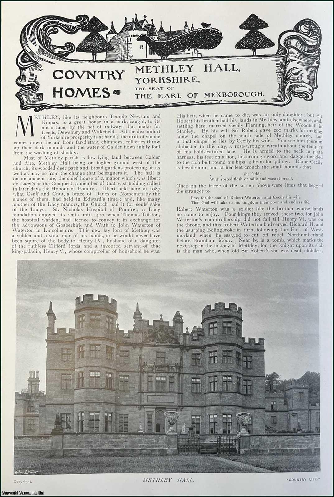 Oswald Barron - Methley Hall, Yorkshire. The Seat of the Earl of Mexborough. Several pictures and accompanying text, removed from an original issue of Country Life Magazine, 1907.