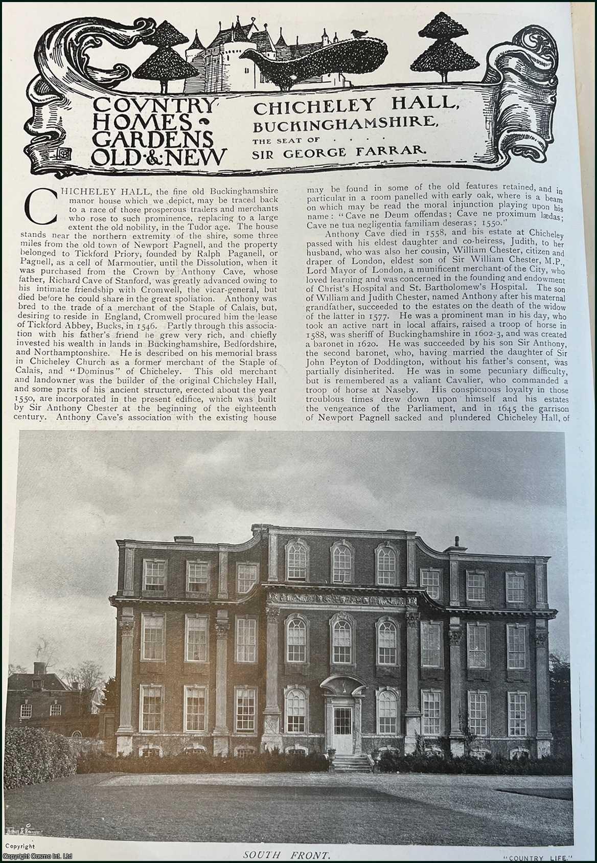 Country Life Magazine - Chicheley Hall, Buckinghamshire. The Seat of Sir George Farrar. Several pictures and accompanying text, removed from an original issue of Country Life Magazine, 1905.