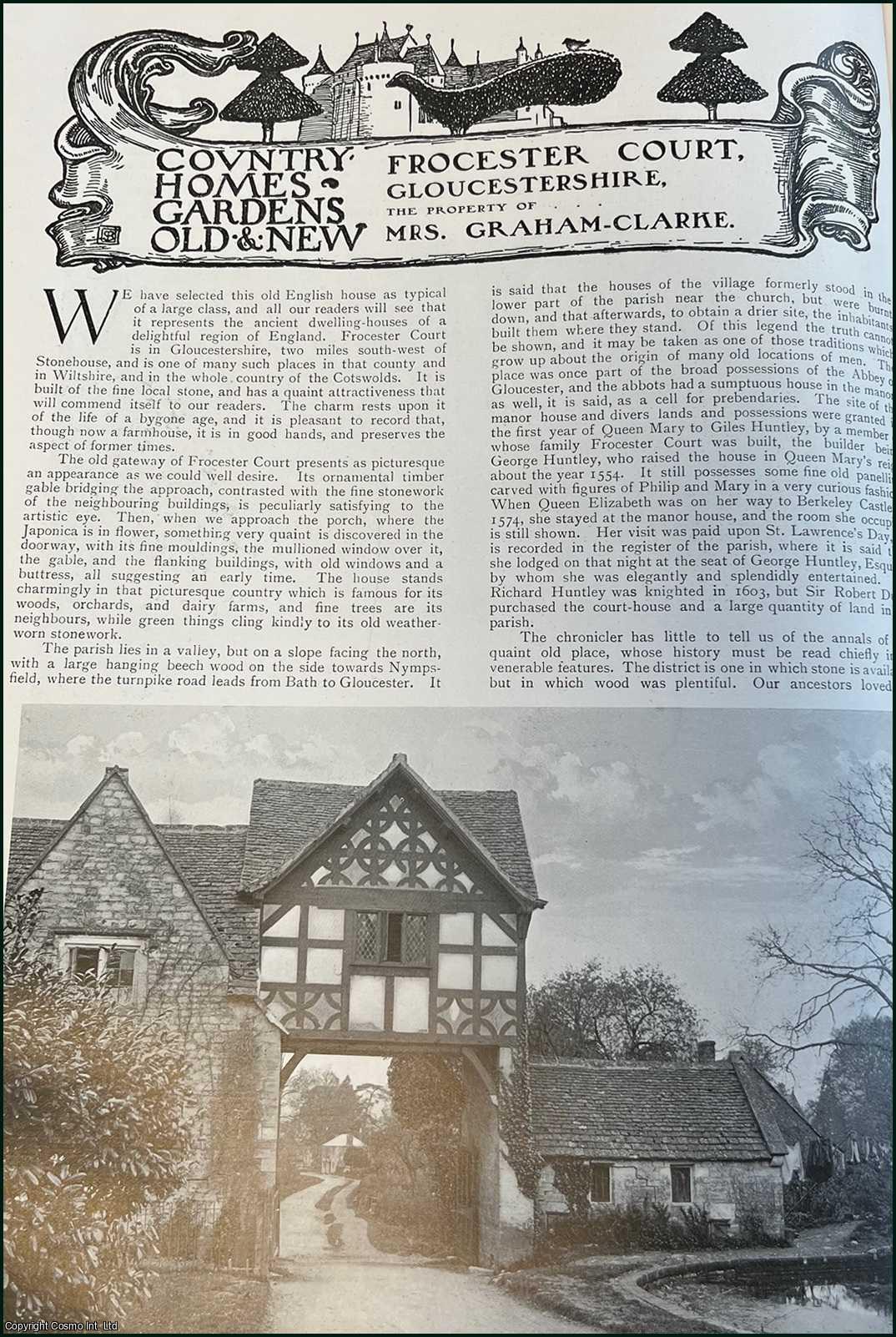 J.W. Willis Bund - Two Cotswold Manor Houses : Biddestone & Doughton. Several pictures and accompanying text, removed from an original issue of Country Life Magazine, 1905.