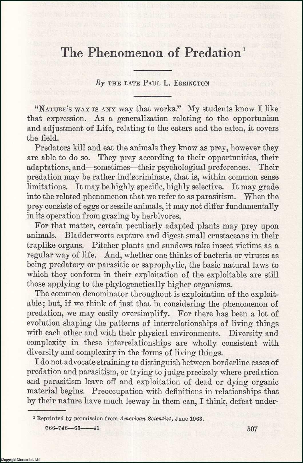 The Late Paul L. Errington - The Phenomenon of Predation. An uncommon original article from the Report of the Smithsonian Institution, 1964.