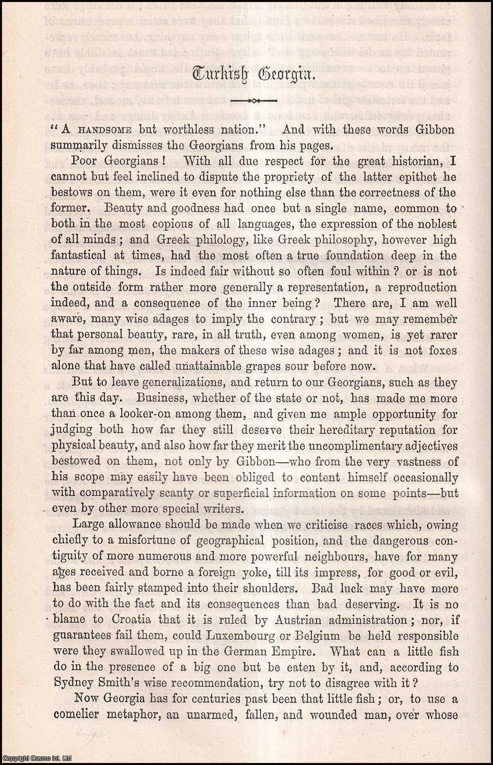 W.G. Palgrave - Turkish Georgia. An uncommon original article from the Cornhill Magazine, 1873.