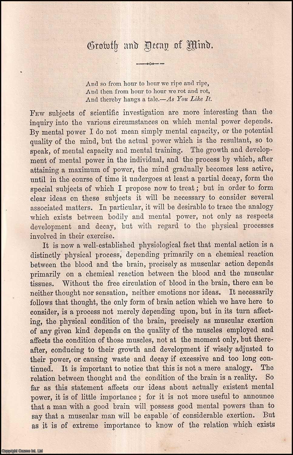 R.A. Proctor - Growth & Decay of Mind. An uncommon original article from the Cornhill Magazine, 1873.
