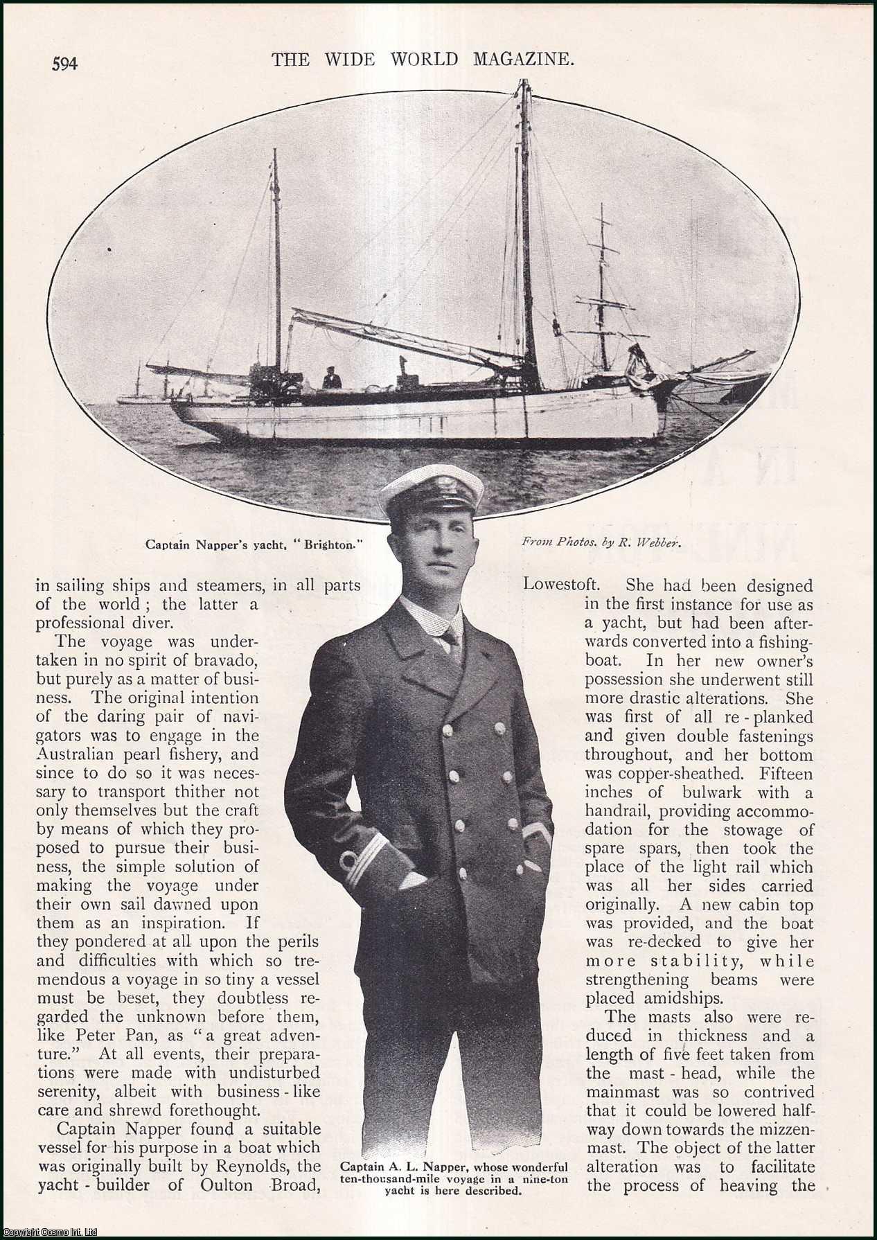 A.E. Johnson. Illustrated by F. Mason, R.B.A. - Ten Thousand Miles in a Nine-Ton Yacht, from England to the Cape of Good Hope. An uncommon original article from the Wide World Magazine, 1912.