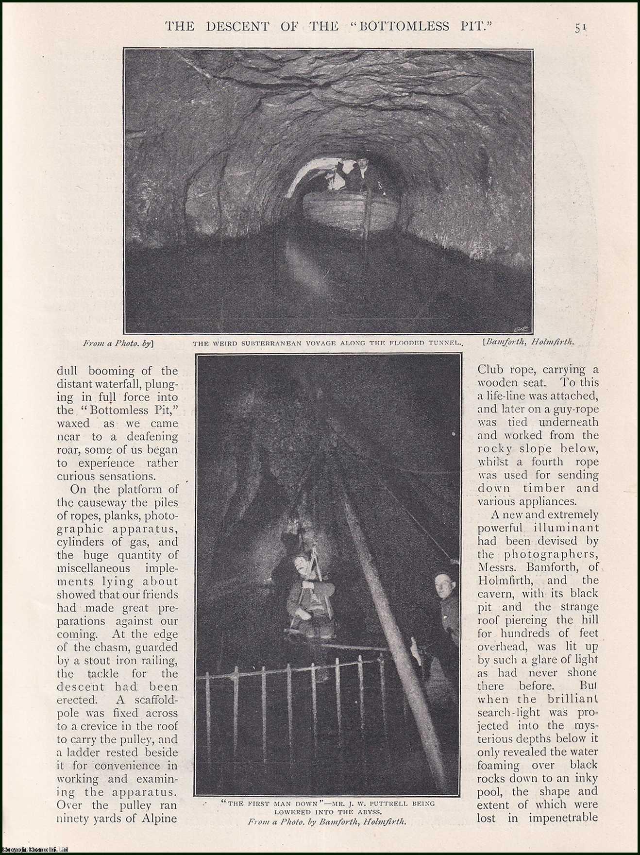 Ernest A. Baker, M.A., of Derby. - Caving : Speedwell Cavern, Castleton, Derbyshire. The Descent of the Bottomless Pit : an account of the descent & exploration of the Speedwell Cavern, Castleton, Derbyshire, England. An uncommon original article from the Wide World Magazine, 1901.