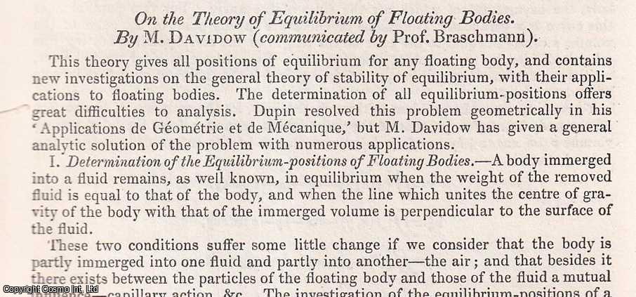 M. Davidow. Communicated by Prof. Braschmann - The Theory of Equilibrium of Floating Bodies. An uncommon original article from the British Association for the Advancement of Science Report, 1847.