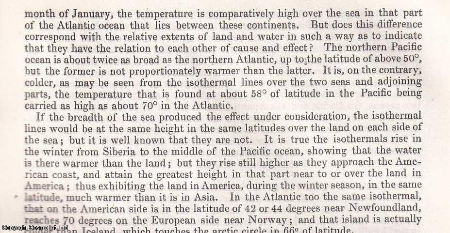 Thomas Hopkins - The Causes of the Rise of the Isothermal Lines (as represented on Professor Dove's Maps) in the Winters of the Northern Hemisphere. An uncommon original article from the British Association for the Advancement of Science Report, 1850.