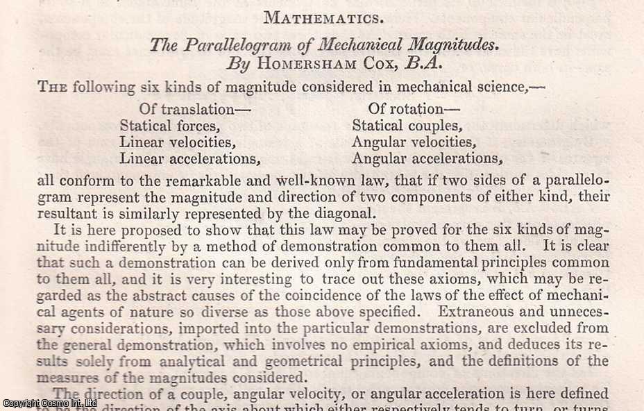 Homersham Cox, B.A. - The Parallelogram of Mechanical Magnitudes. An uncommon original article from the British Association for the Advancement of Science Report, 1851.
