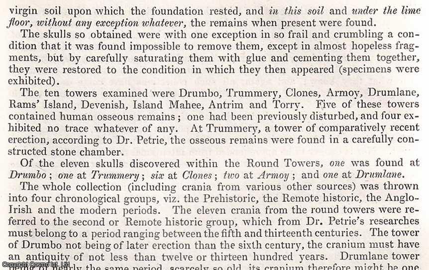 John Grattan - A Collection of Irish Crania : obtained in the round towers in Ulster. Drumbo ; Trummery ; Clones ; Armoy & Drumlane. An uncommon original article from the British Association for the Advancement of Science Report, 1852.