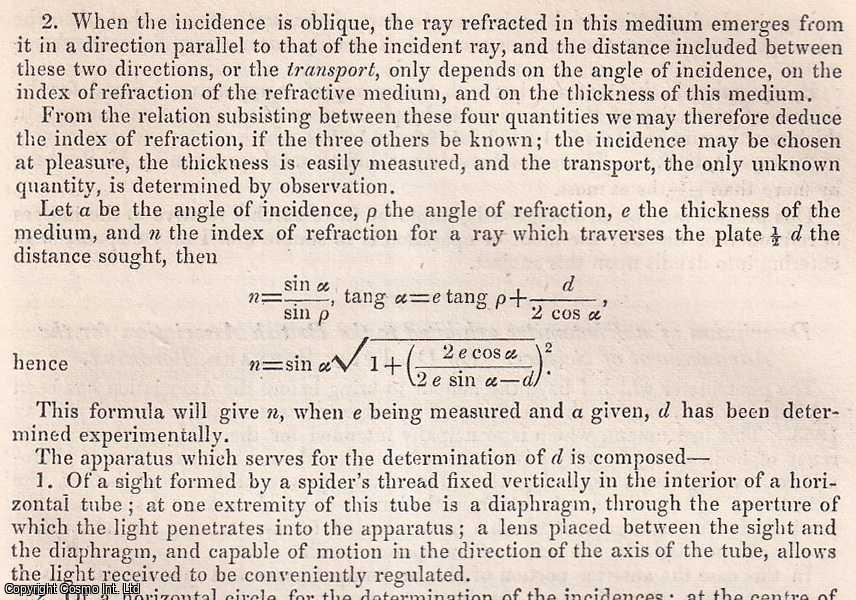 Dr. Felix Bernard, of Bordeaux - Indices of the Refraction of Transparent Media included between two Parallel Faces, & on a Portable Refractometer TOGETHER WITH Photometer TOGETHER WITH Polarimetry. Four complete uncommon original articles from the British Association for the Advancement of Science Report, 1854.