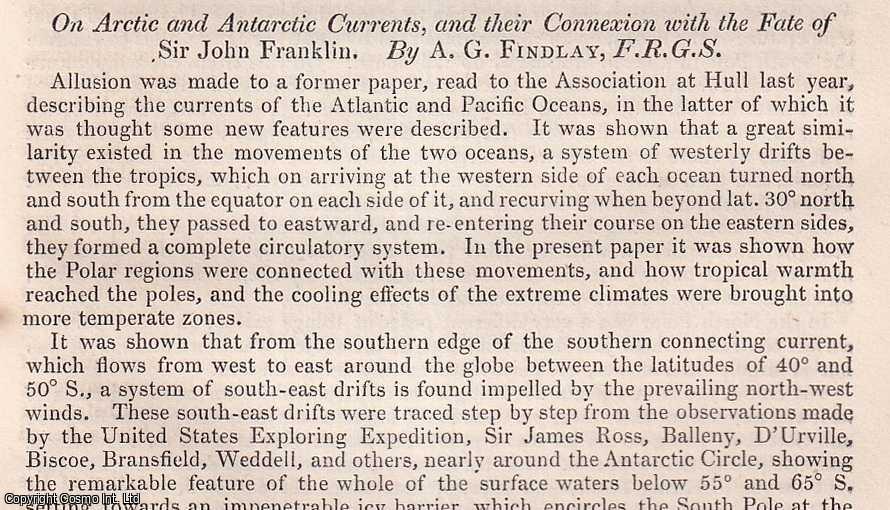 A.G. Findlay, F.R.G.S. - Arctic & Antarctic Currents, & their Connexion with the Fate of Sir John Franklin. An uncommon original article from the British Association for the Advancement of Science Report, 1854.