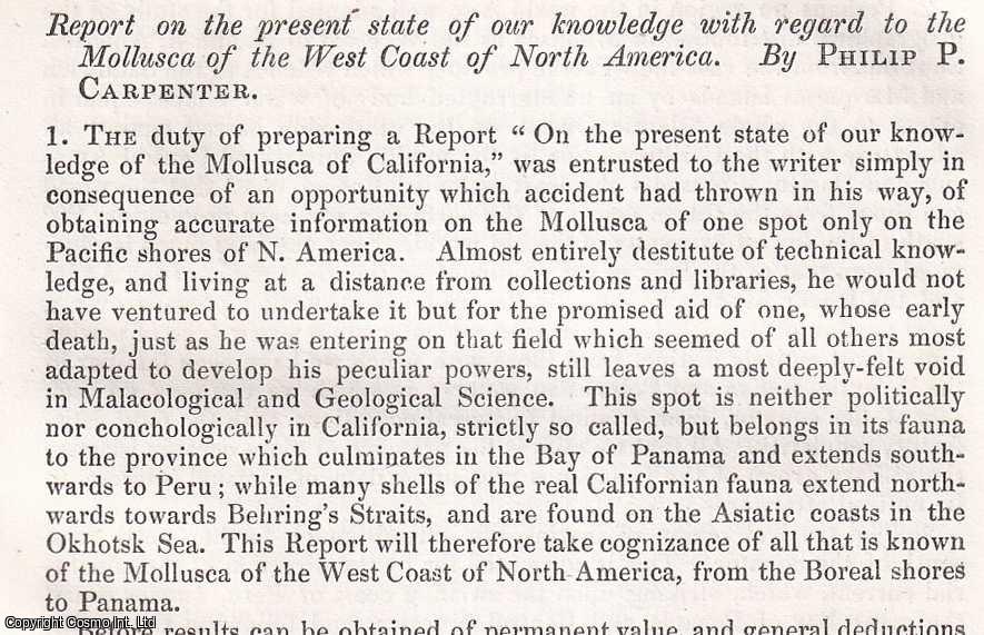 Philip P. Carpenter - The present state of our knowledge with regard to the Mollusca of the West Coast of North America. An uncommon original article from the British Association for the Advancement of Science Report, 1856.