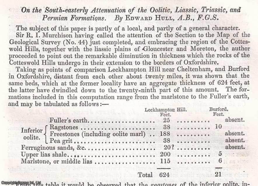 Edward Hull, A.B., F.G.S. - The South-easterly Attenuation of the Oolitic, Liassic, Triassic, & Permian Formations. An uncommon original article from the British Association for the Advancement of Science Report, 1856.