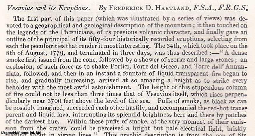 Frederick D. Hartland, F.S.A., F.R.G.S. - Vesuvius & its Eruptions. An uncommon original article from the British Association for the Advancement of Science Report, 1856.