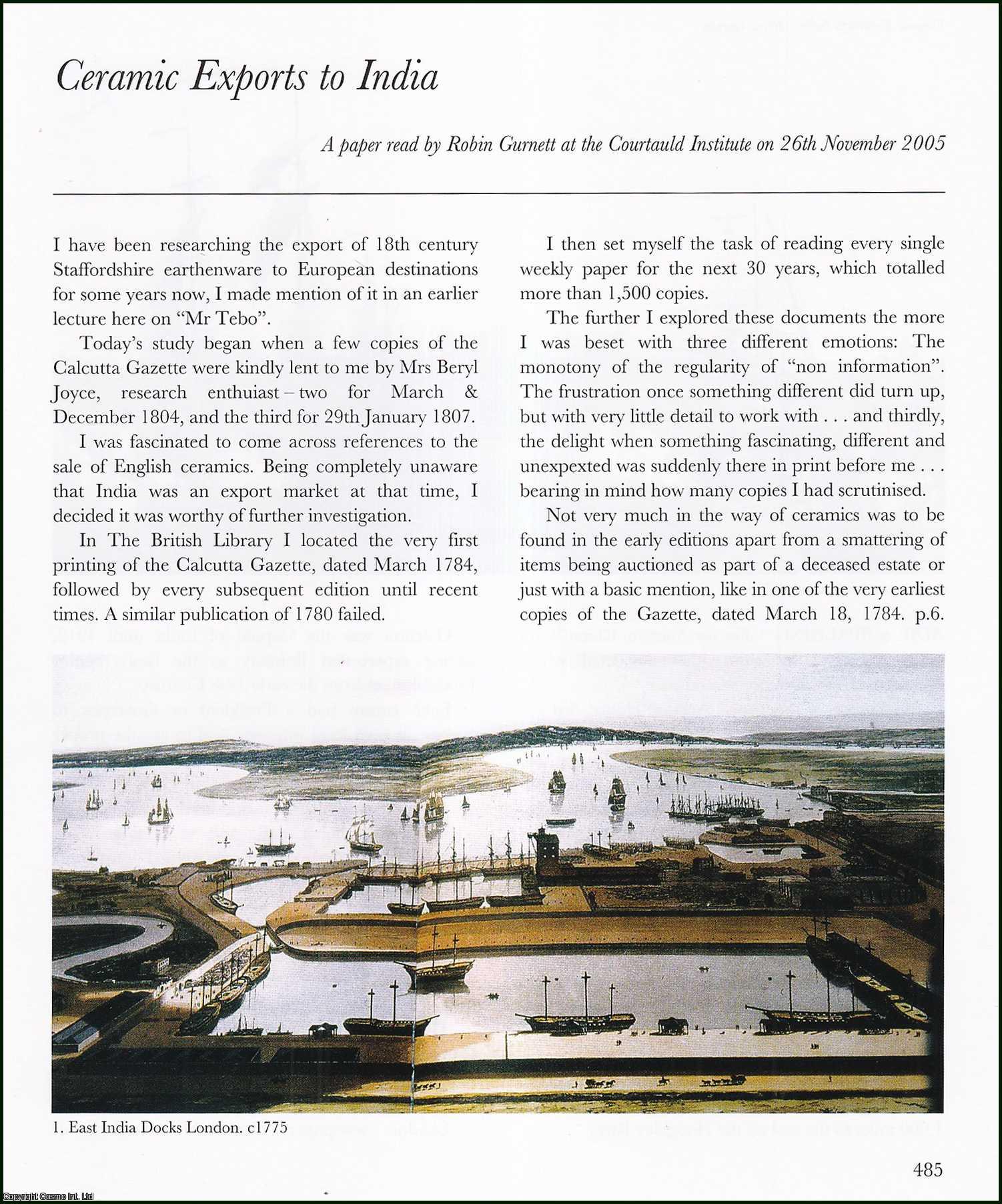 Robin Gurnett - Ceramic Exports to India. An original article from the English Ceramic Circle, 2007.