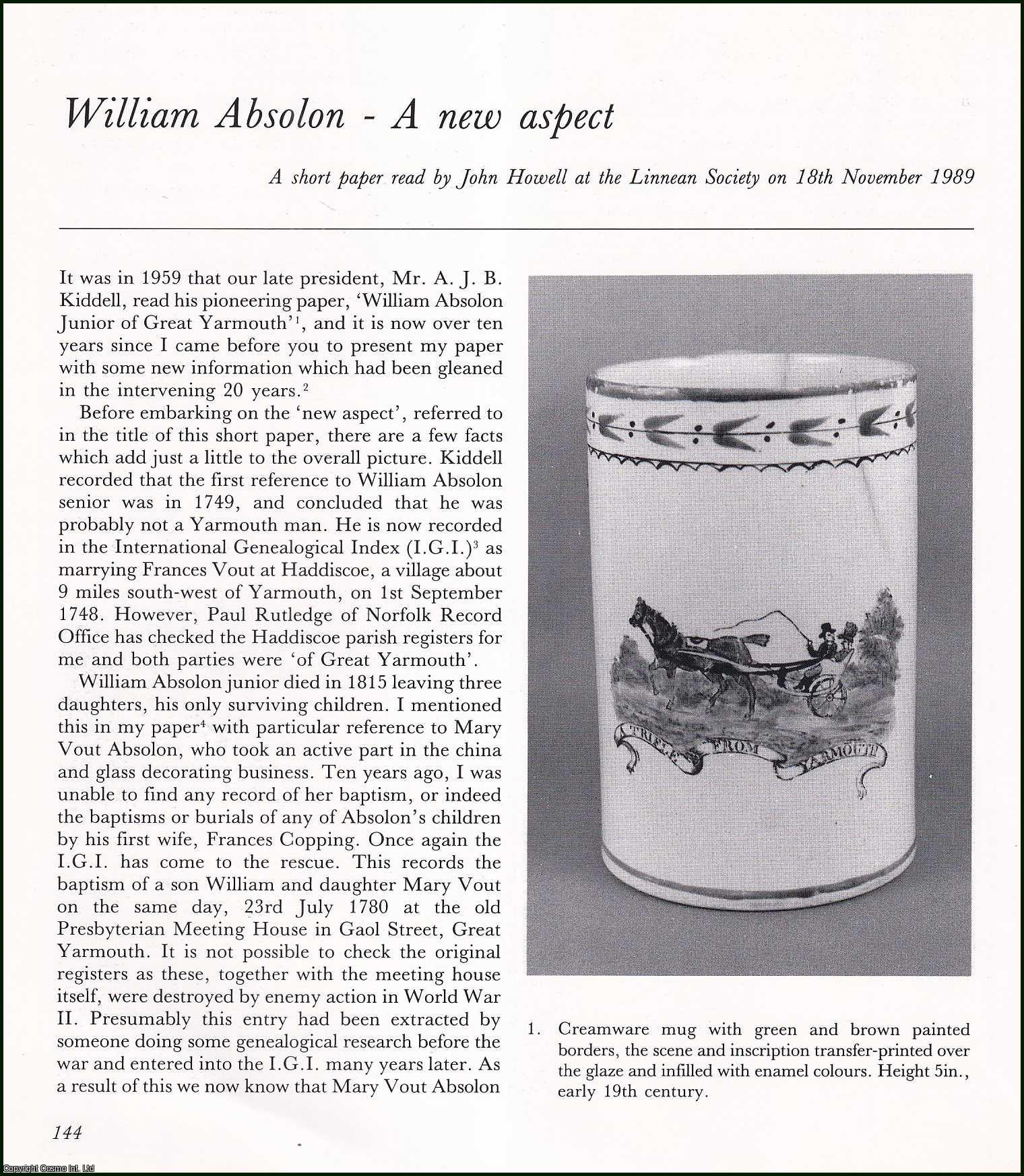 John Howell - William Absolon of Great Yarmouth : A new aspect. An original article from the English Ceramic Circle, 1991.
