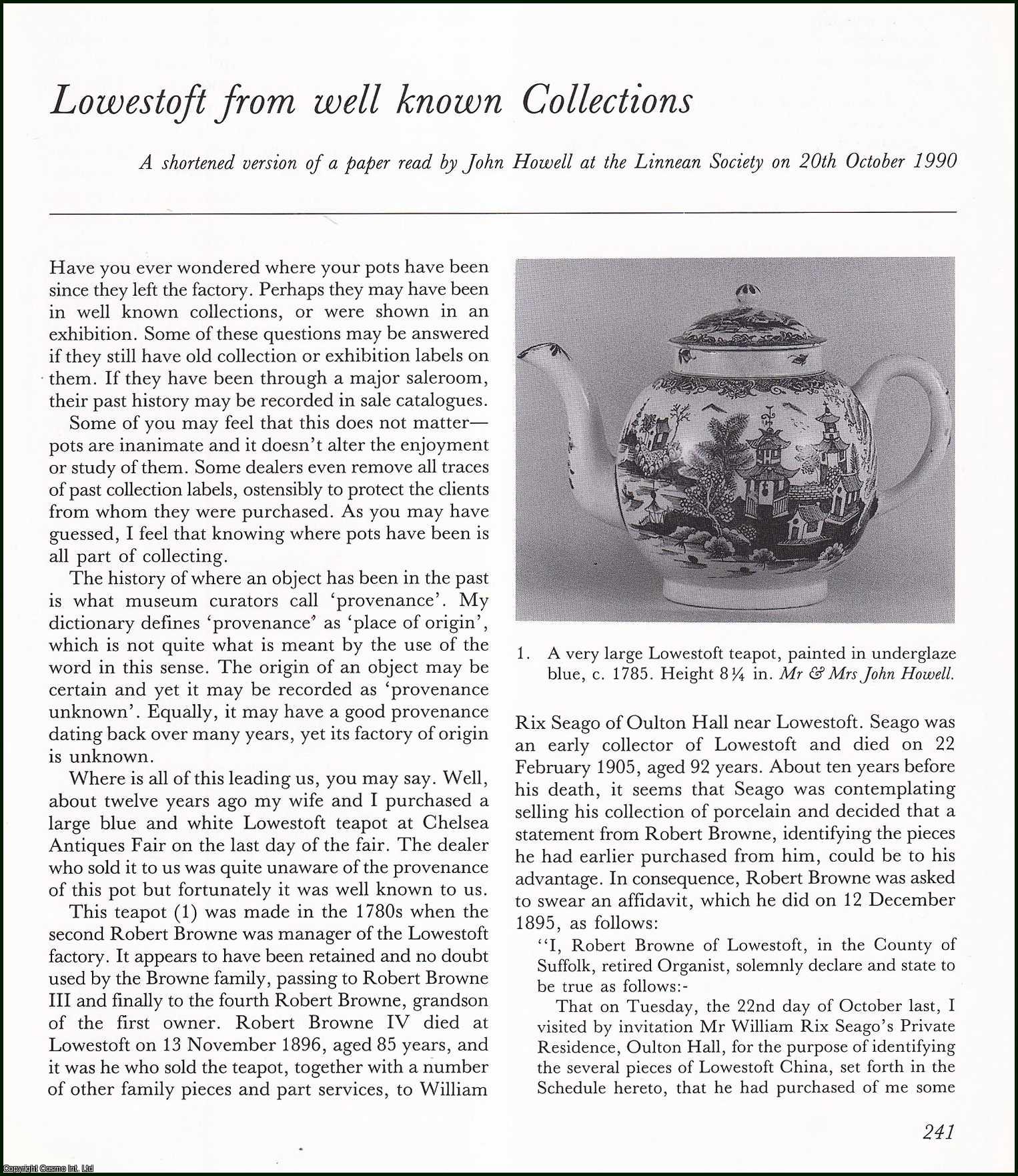 John Howell - Lowestoft Porcelain from well known Collections. An original article from the English Ceramic Circle, 1992.