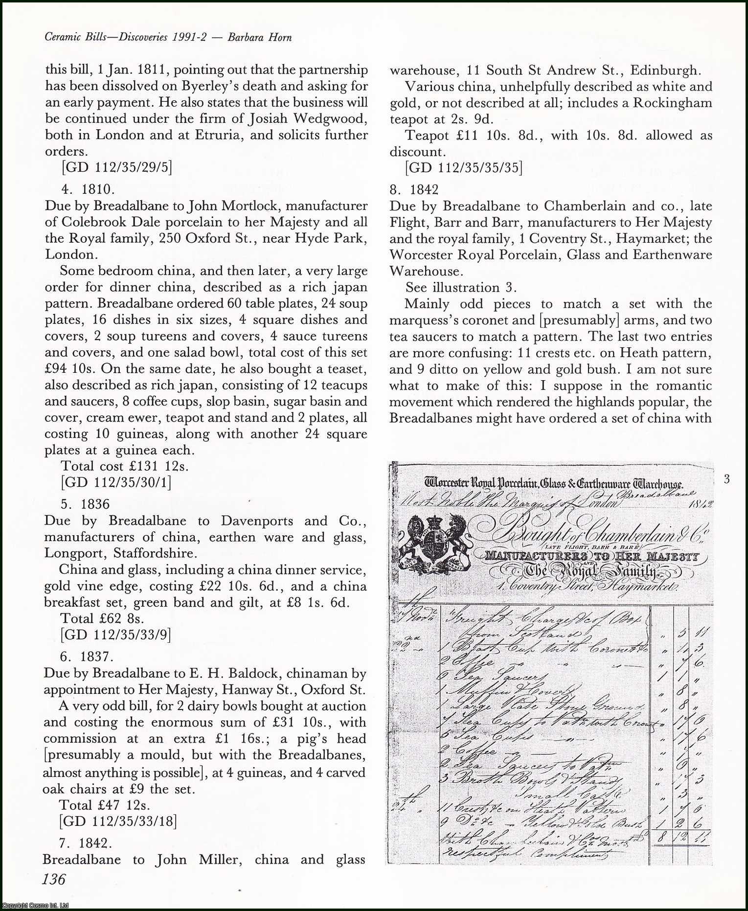 Barbara Horn - Ceramic Bills : Discoveries of 1991-2. Deposited in the Scottish Record Office. An original article from the English Ceramic Circle, 1993.