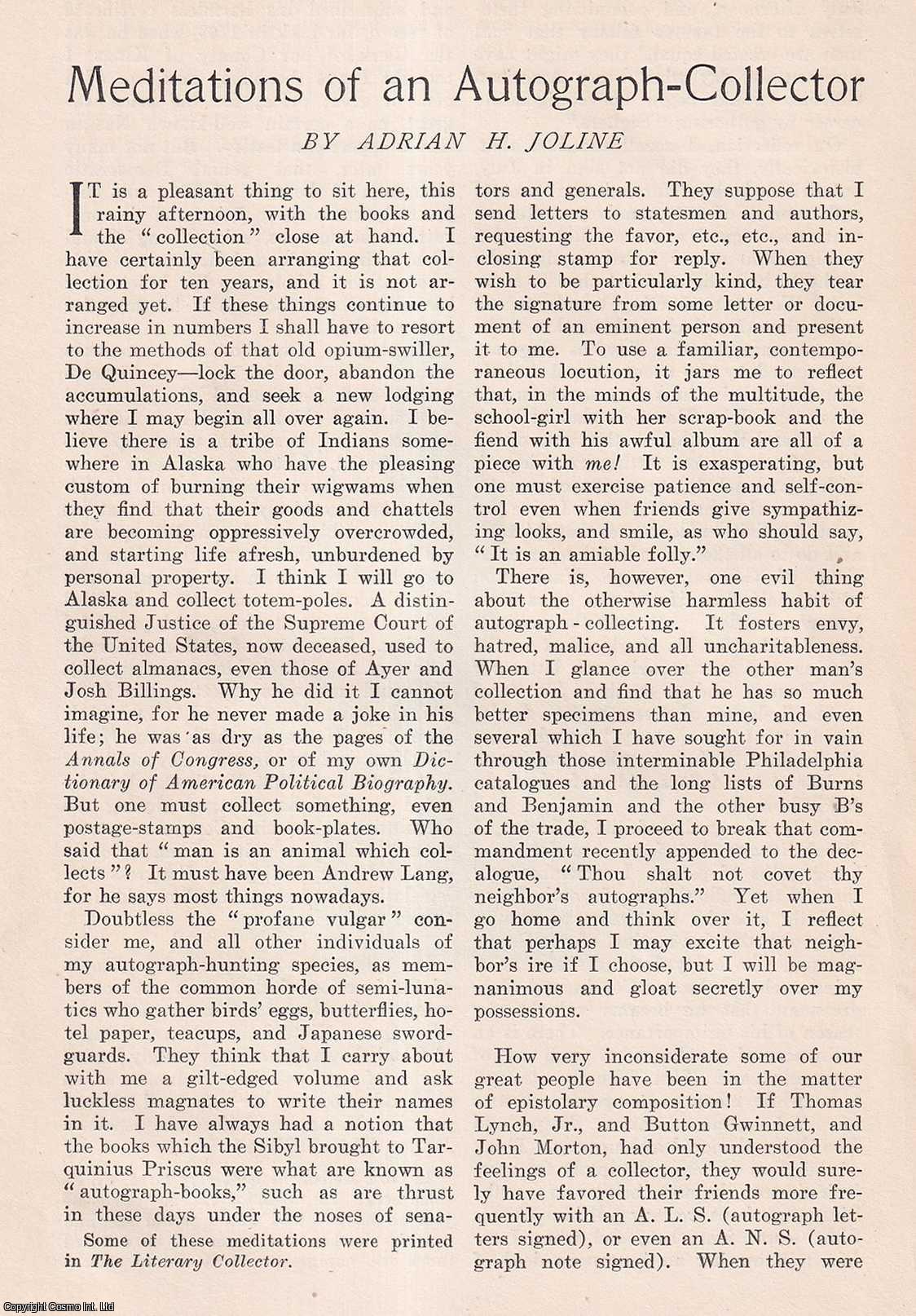 AUTOGRAPH COLLECTING - Meditations of an Autograph-Collector. By Adrian H. Joline. An original article from the Harper's Monthly Magazine, 1902.