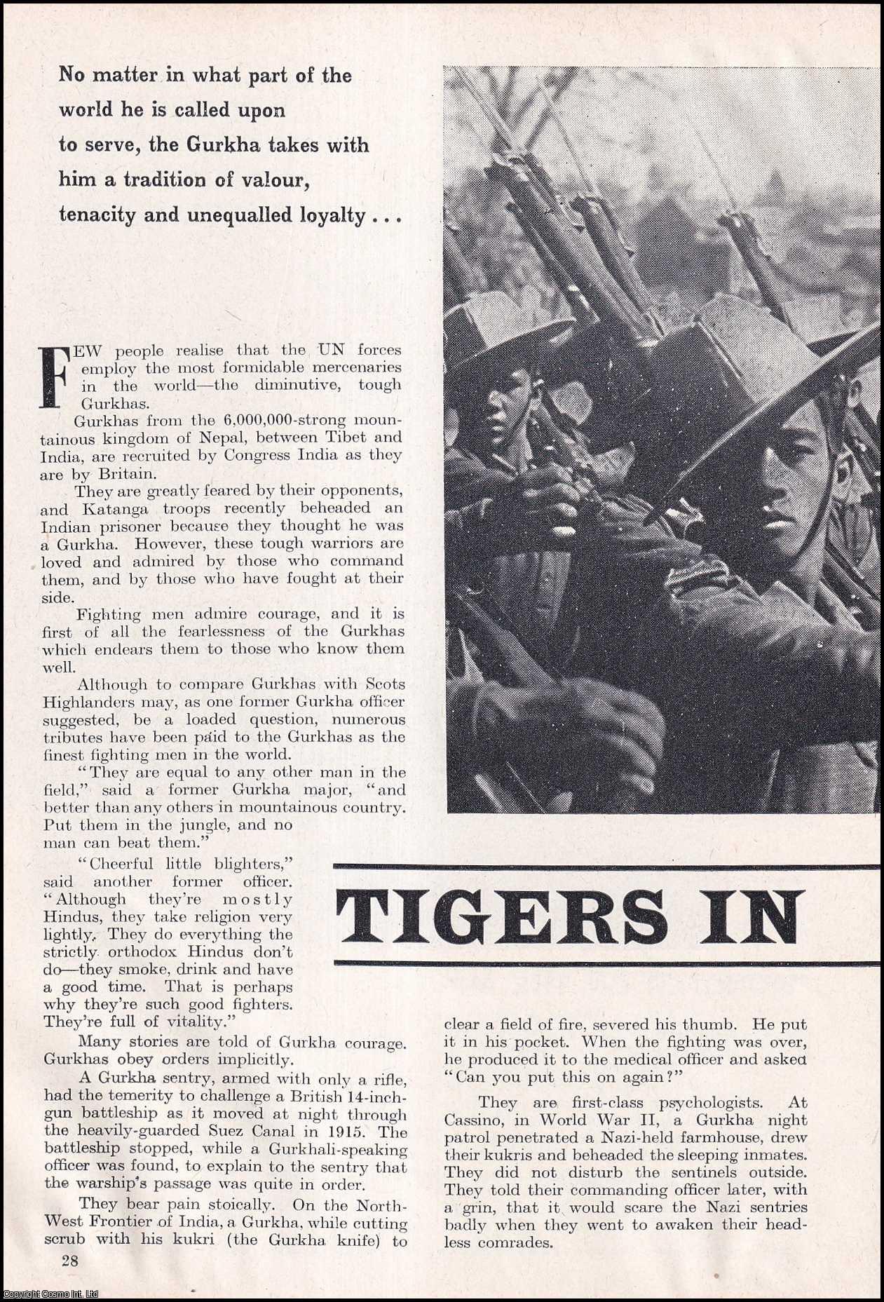 GURKHAS, NEPAL - Tigers in Uniform : Gurkhas. By Harry Gregson. An uncommon original article from the Wide World Magazine, 1957.