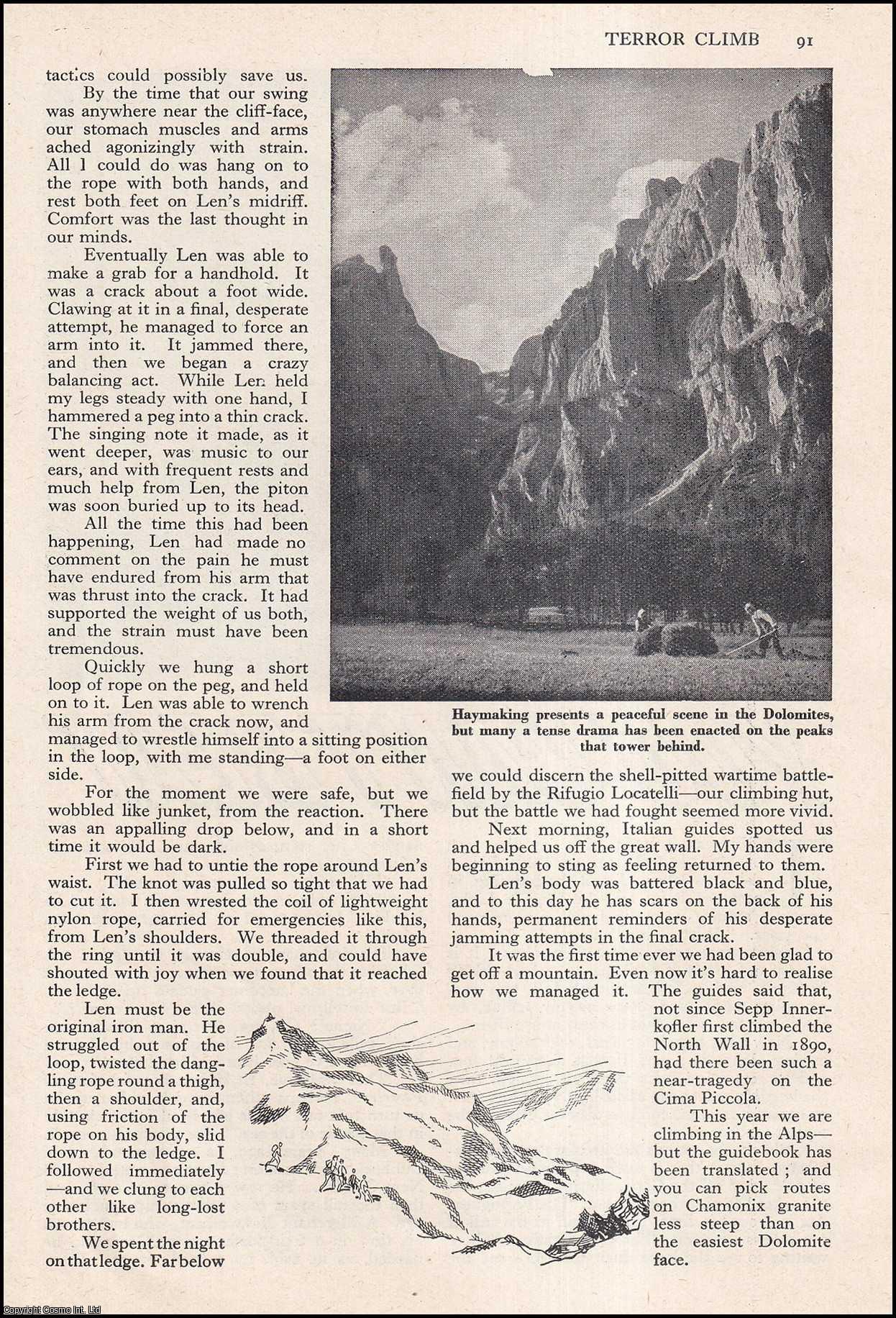DOLOMITES, ITALY - Terror Climb : The Dolomites, Italy. By Tony Greenbank. An uncommon original article from the Wide World Magazine, 1960.