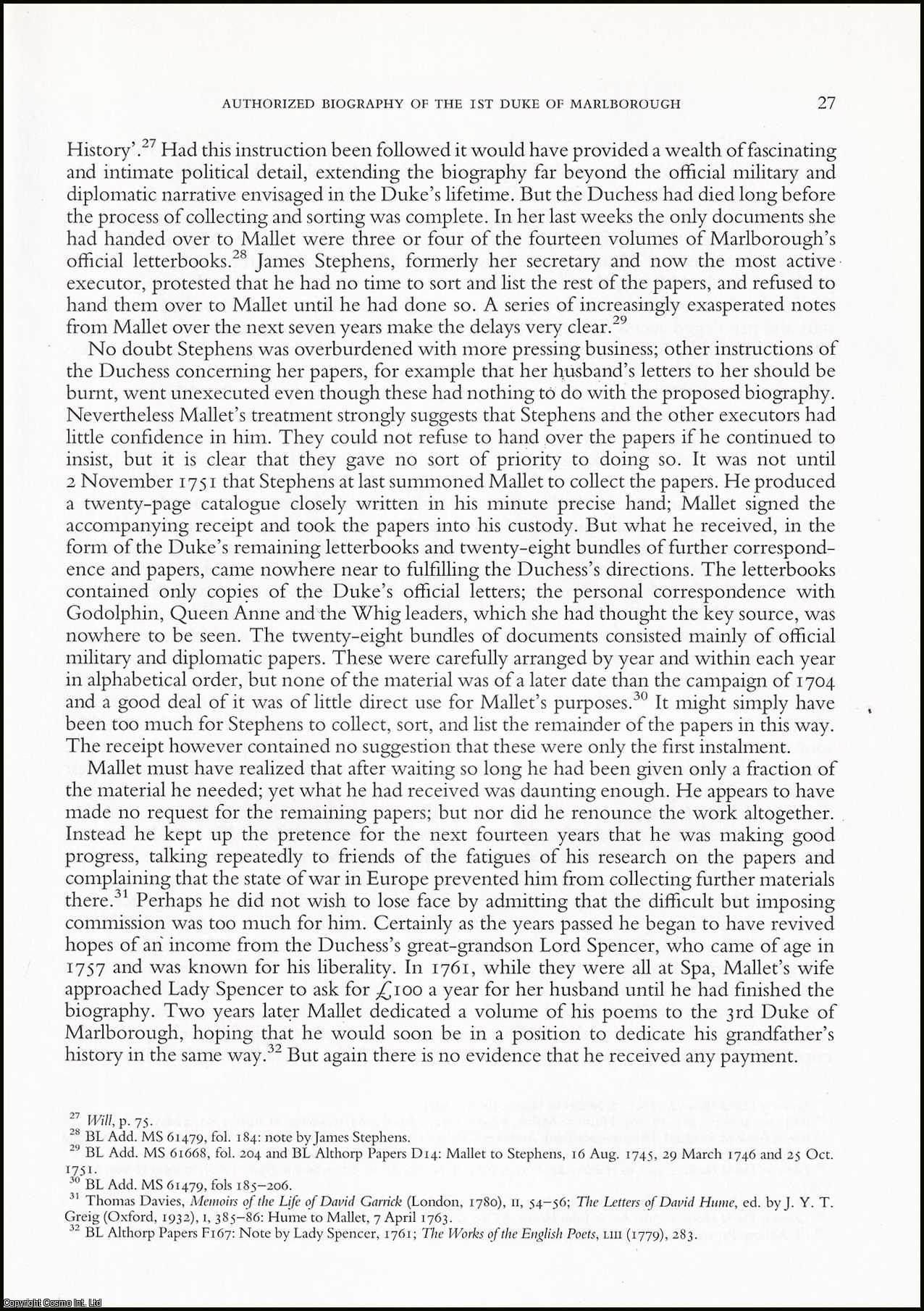 Frances Harris, British Library, Department of Manuscripts. - The Blenheim Papers & the Authorized Biography of John Churchill, 1st Duke of Marlborough. An original article from Archives, the Journal of the British Records Association, 1997.