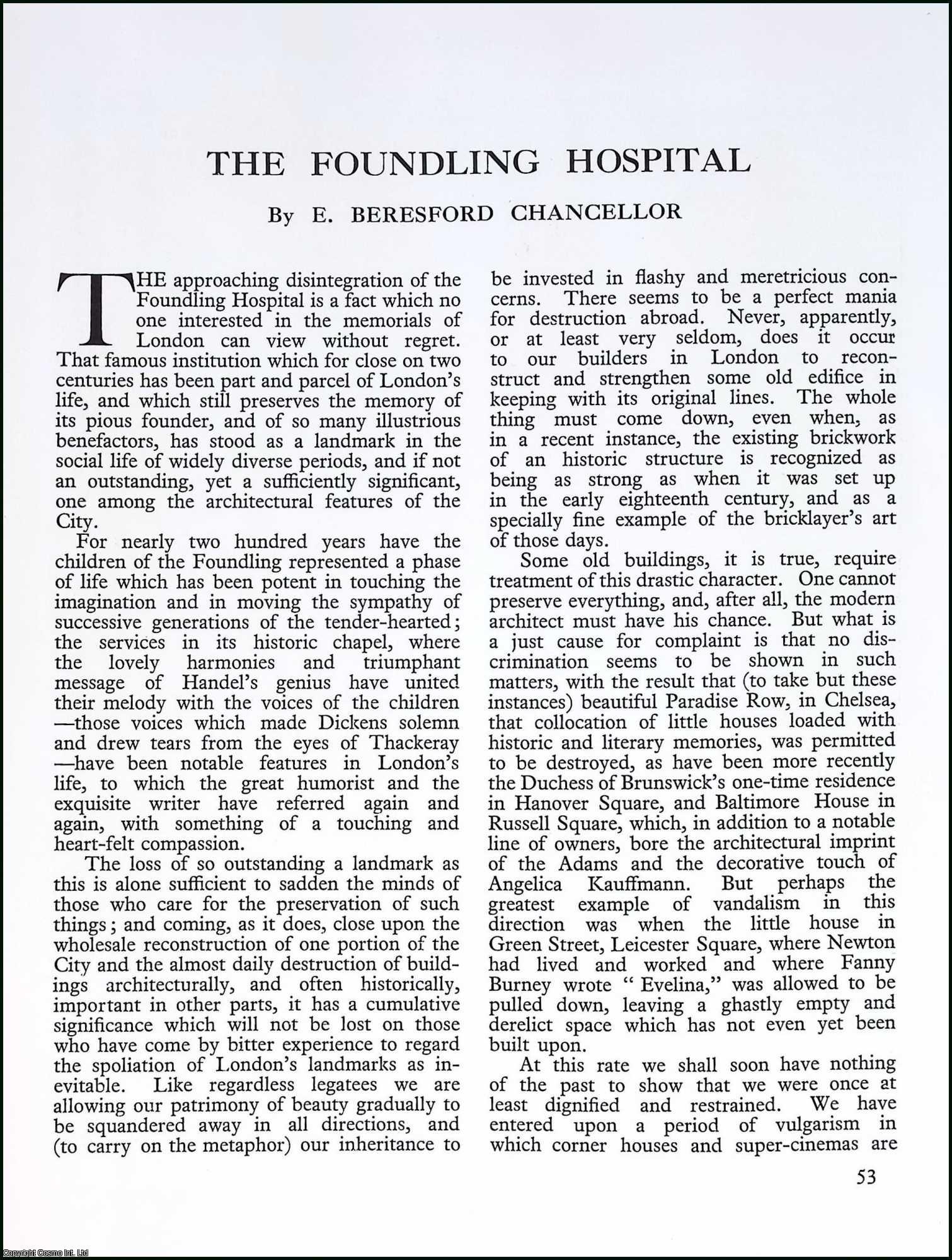 FOUNDLING HOSPITAL, LONDON - The Foundling Hospital. By E. Beresford Chancellor. An original article from Apollo, International Magazine of the Arts, 1926.