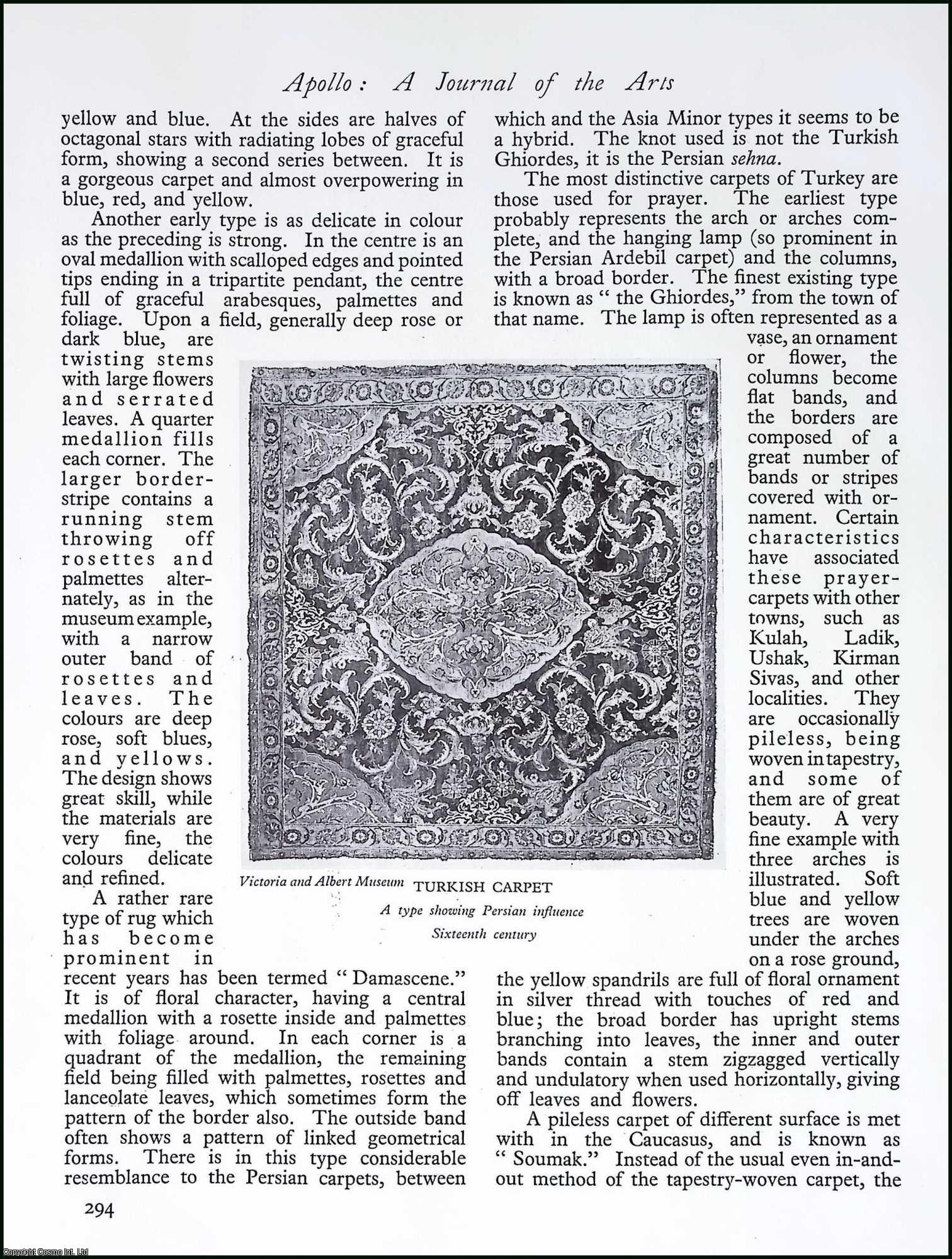 TURKISH CARPETS - Turkish & other Carpets. By W.G. Thomson. An original article from Apollo, International Magazine of the Arts, 1926.