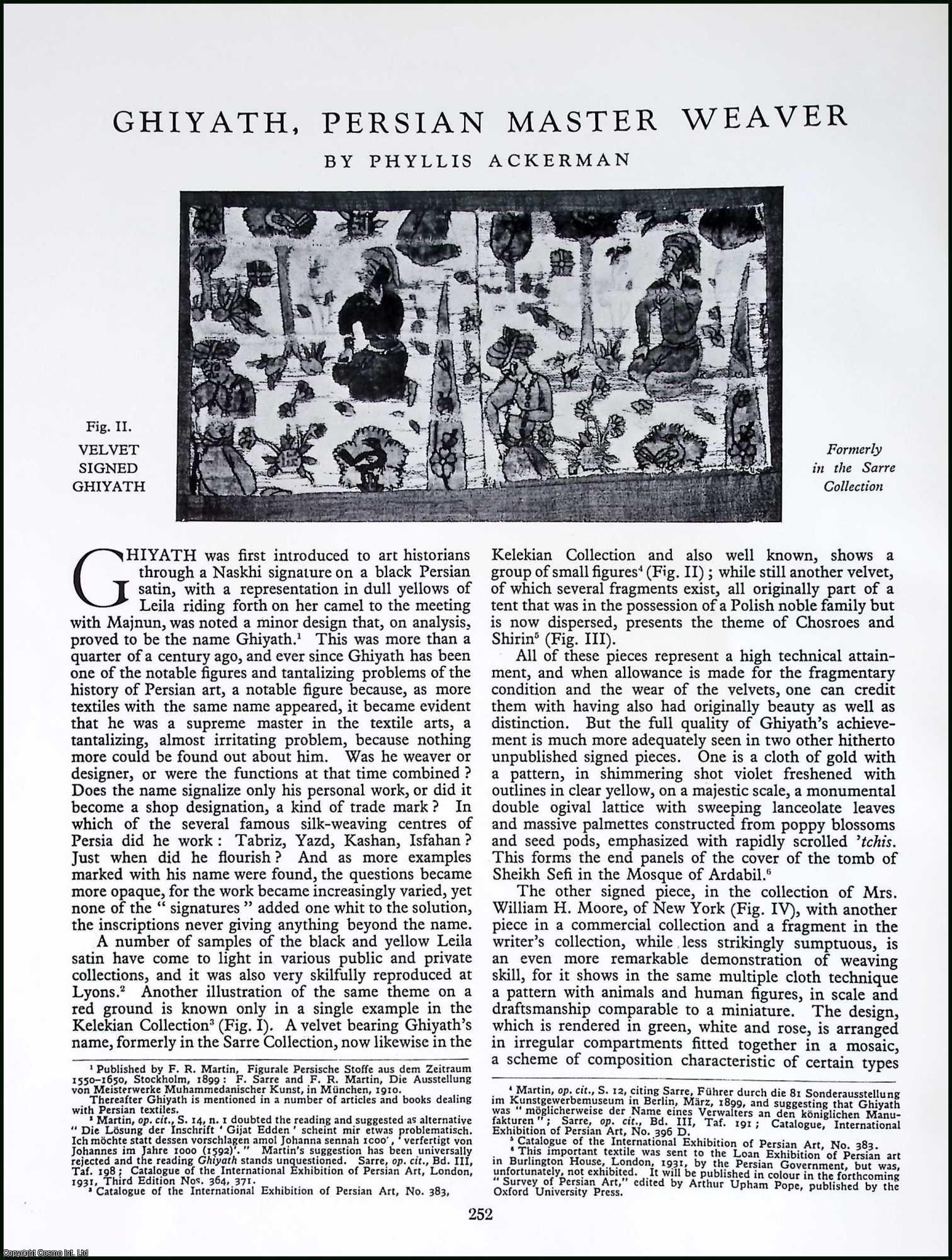 PERSIAN ART - Ghiyath, Persian Master Weaver. By Phyllis Ackerman. An original article from Apollo, International Magazine of the Arts, 1933.
