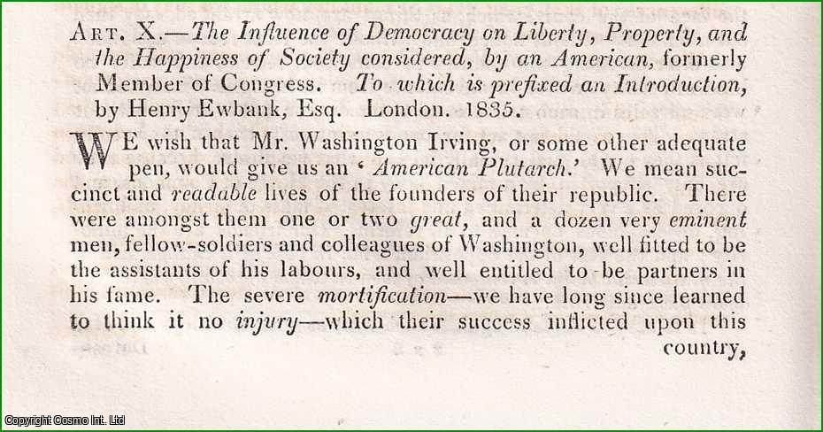 John Wilson Croker - Essays of Fisher Ames; the views of a former member of the American Congress on Democracy, as found in Britain, etc. An uncommon original article from The Quarterly Review, 1835.