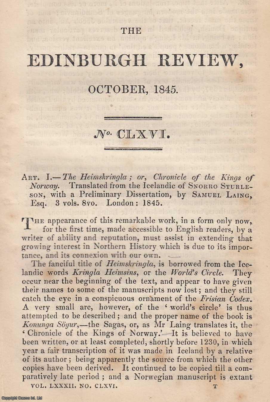 Charles Neaves - The Heimskringla. An uncommon original article from The Edinburgh Review, 1845.