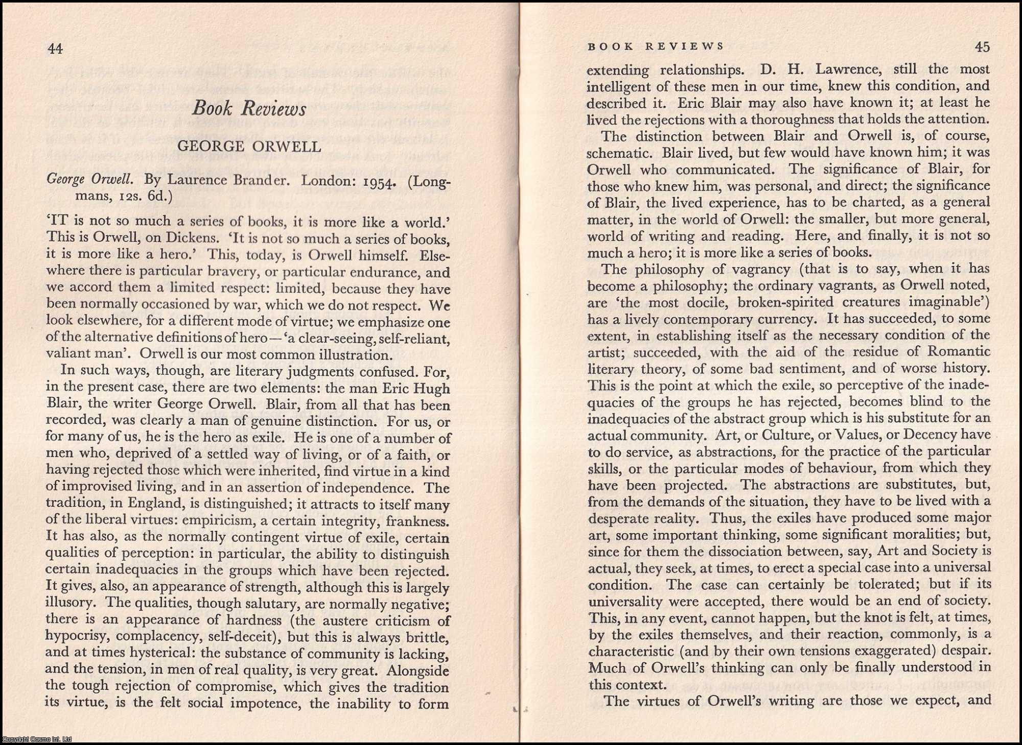 No author stated - Book Reviews: George Orwell. An original article from Essays in Criticism, 1955.