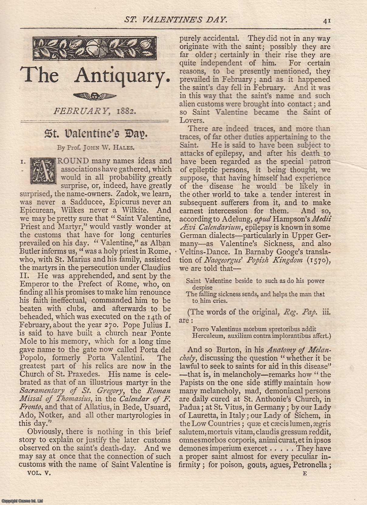 John W. Hales - St. Valentine's Day. An original article from The Antiquary Magazine, 1882.