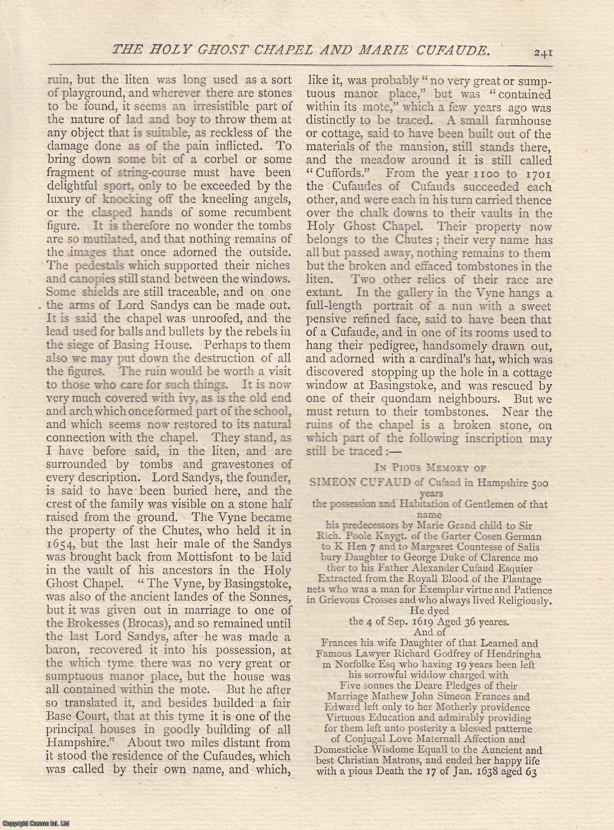 F. C. L. - The Holy Ghost Chapel and Marie Cufaud. An original article from The Antiquary Magazine, 1882.