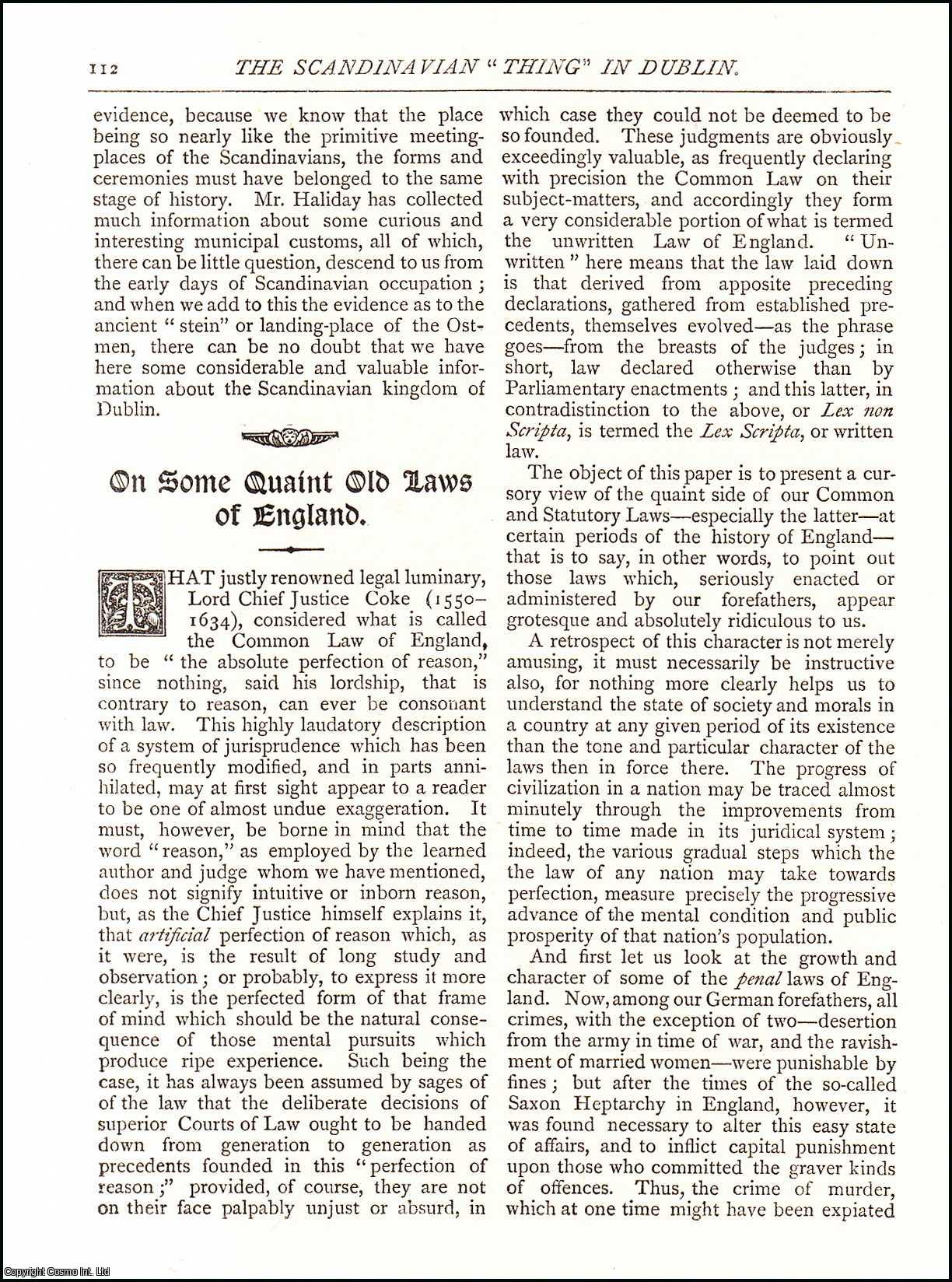 J. H. Flood - Some Quaint Old Laws of England Part I and II. A complete original article from The Antiquary Magazine, 1882.