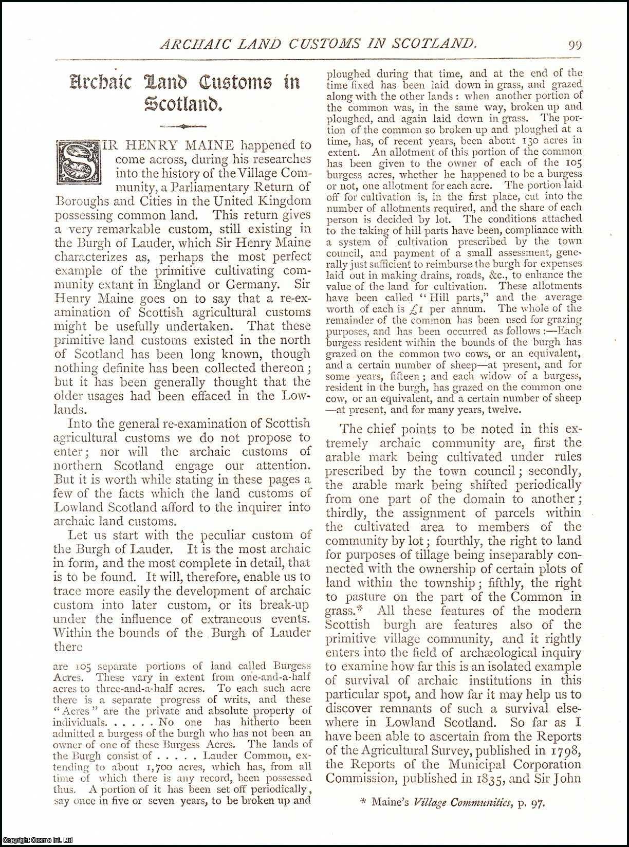 G. Laurence Gomme - Archaic Land Customs in Scotland. An original article from The Antiquary Magazine, 1881.