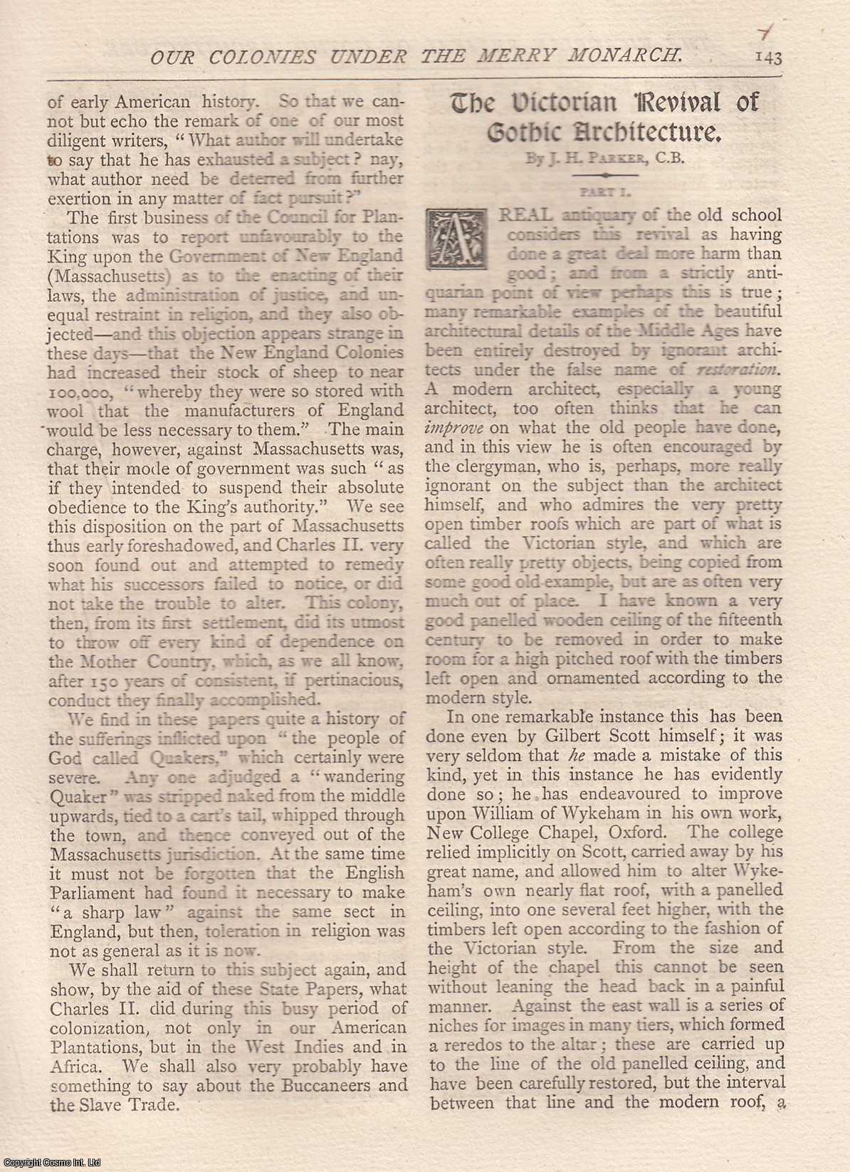 J. H. Parker - The Victorian Revival of Gothic Architecture Part I and II. A complete original article from The Antiquary Magazine, 1880.