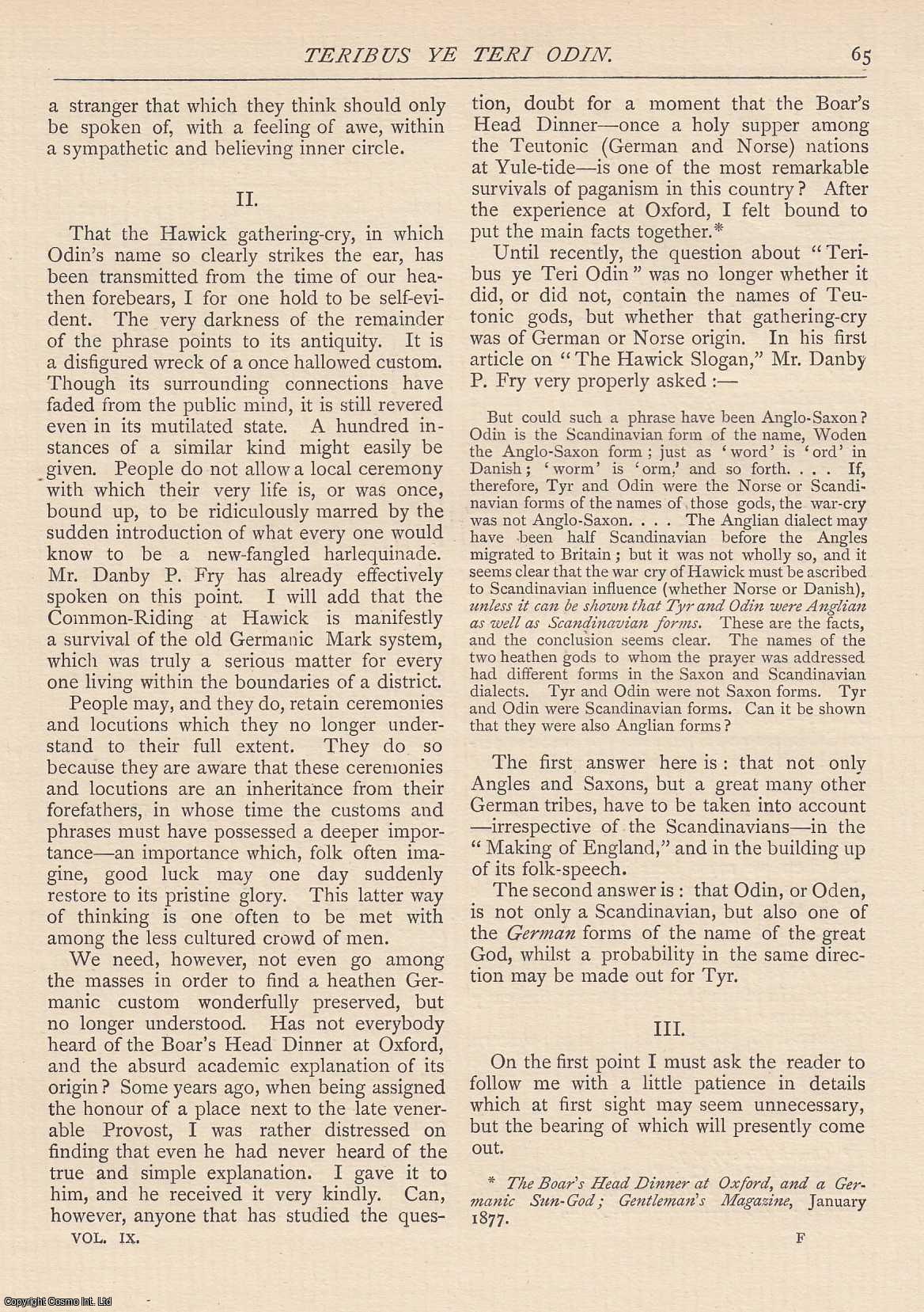 Karl Blind - Teribus ye Teri Odin : Wool Gathering at Hawick. An original article from The Antiquary Magazine, 1884.