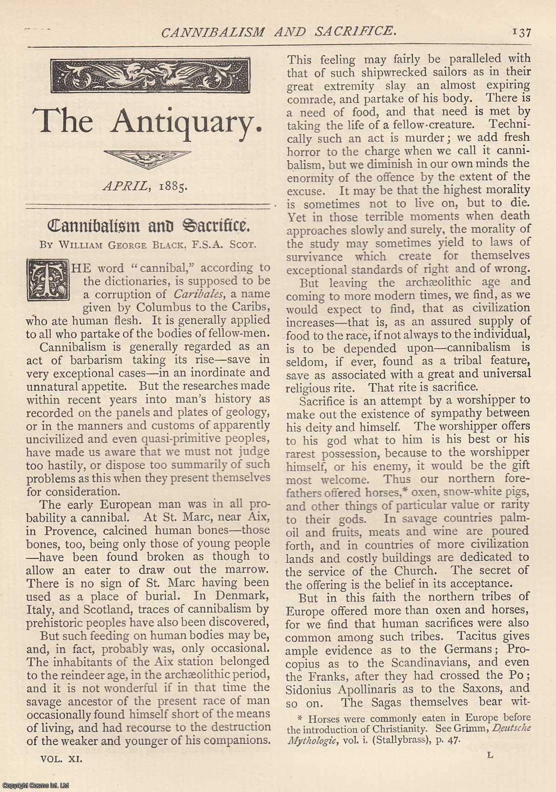 William George Black - Cannibalism and Sacrifice. An original article from The Antiquary Magazine, 1885.