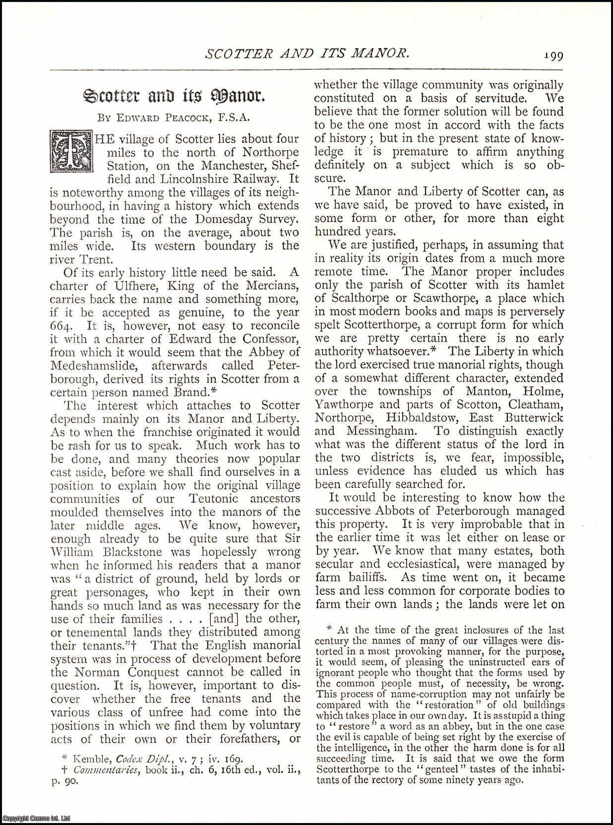Edward Peacock - Scotter and its Manor. An original article from The Antiquary Magazine, 1885.