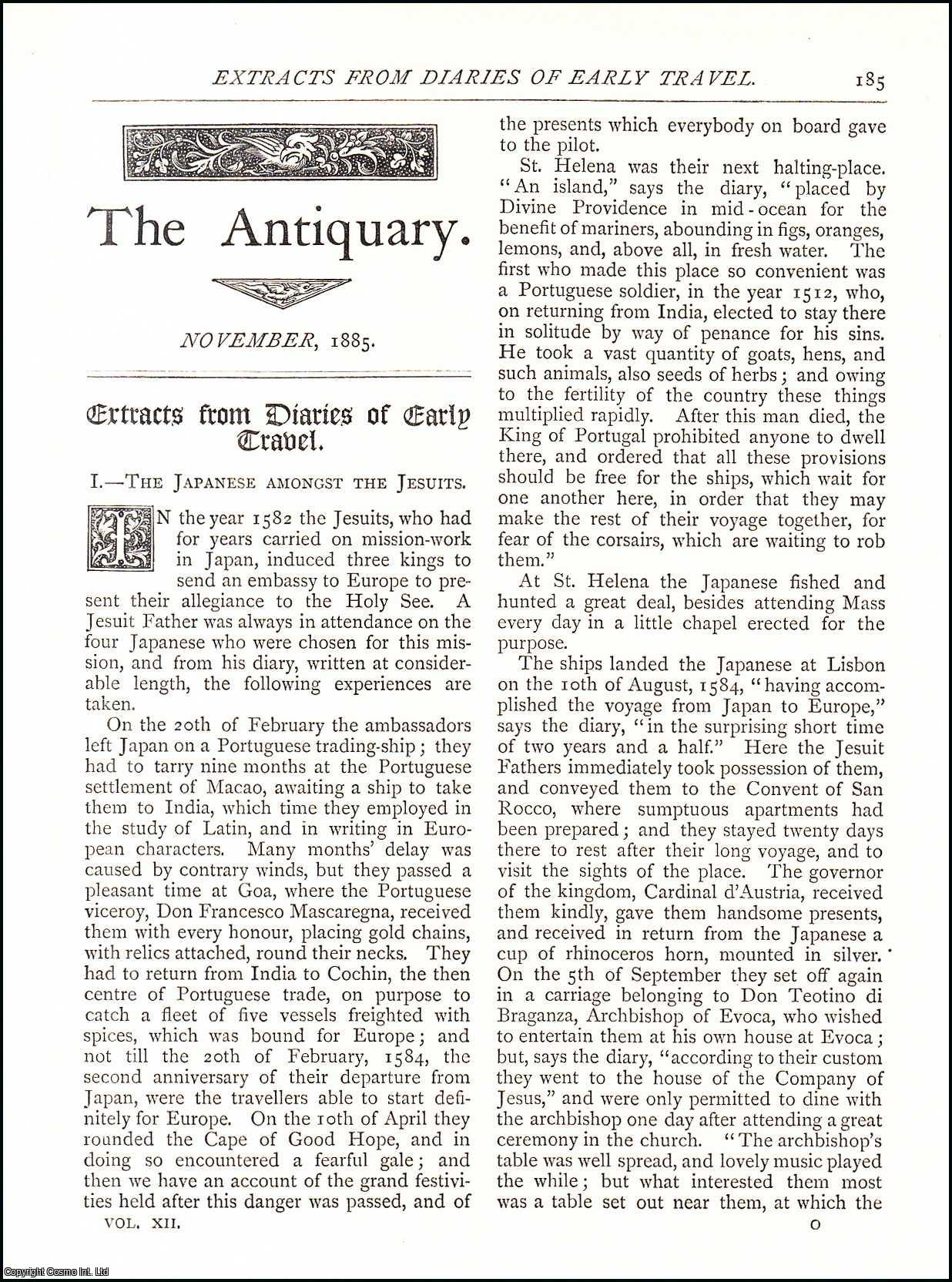 J. Theodore Bent - Extracts from Diaries of Early Travel Part I and II. A complete original article from The Antiquary Magazine, 1885.