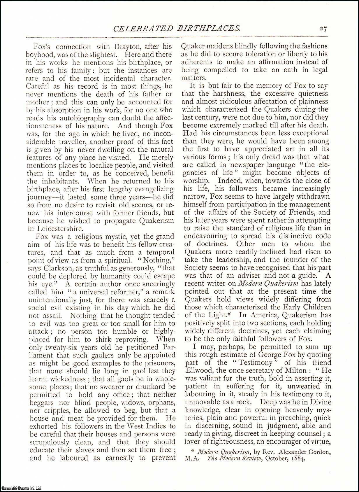 A. C. Bickley - Celebrated Birthplaces: Fenny Drayton: Thhe Birthplace of George Fox. An original article from The Antiquary Magazine, 1886.