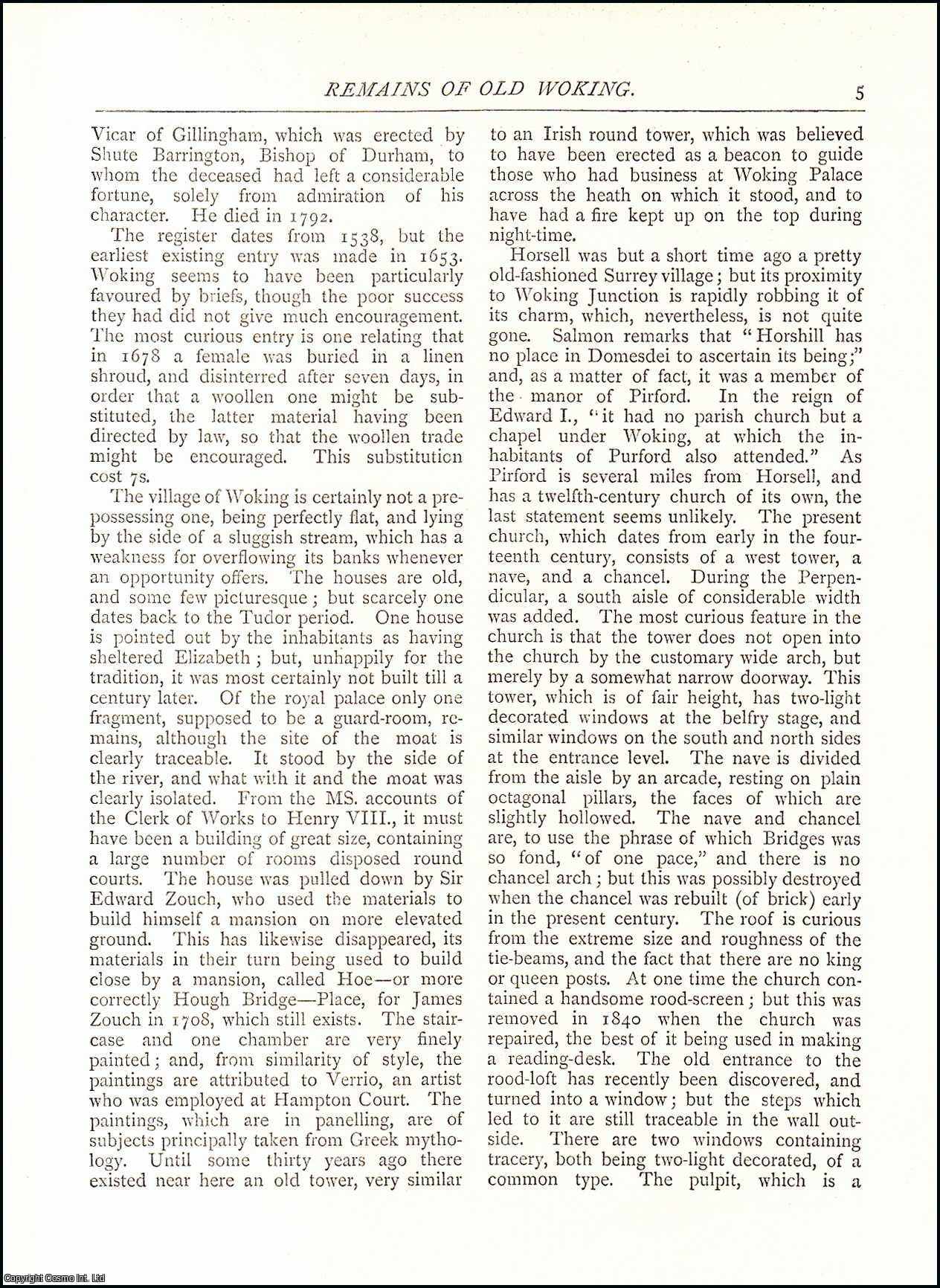 A. C. Bickley - Remains of Old Woking. An original article from The Antiquary Magazine, 1887.