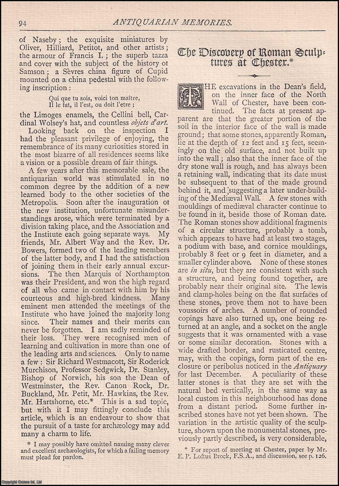 Edward W. Cox - The Discovery of Roman Sculptures at Chester. An original article from The Antiquary Magazine, 1888.