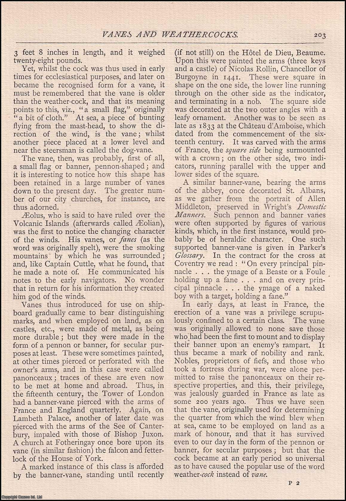 S. Coode Hore - Vanes and Weather Cocks. An original article from The Antiquary Magazine, 1888.