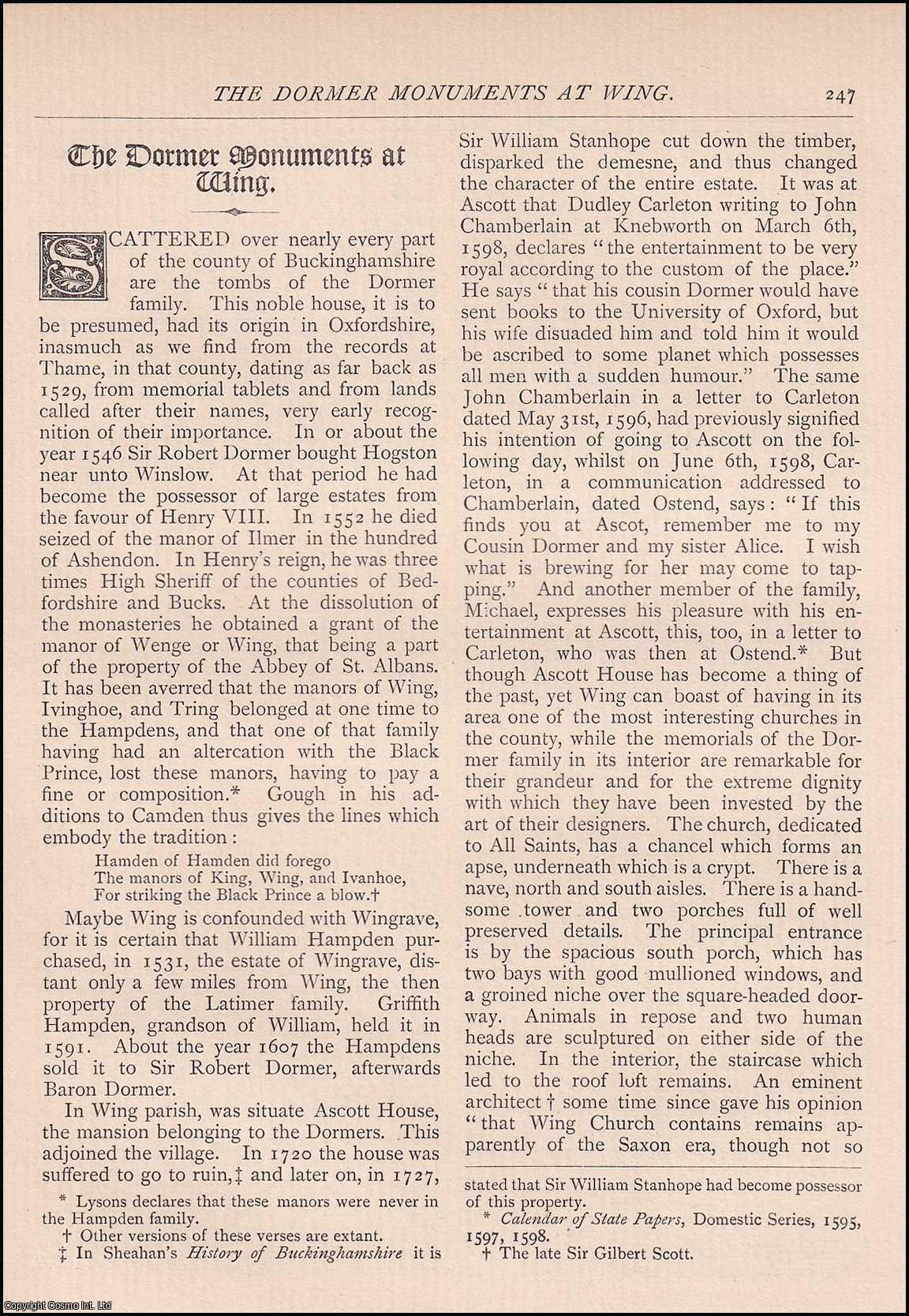 William Brailsford - The Dormer Monuments at Wing. An original article from The Antiquary Magazine, 1888.