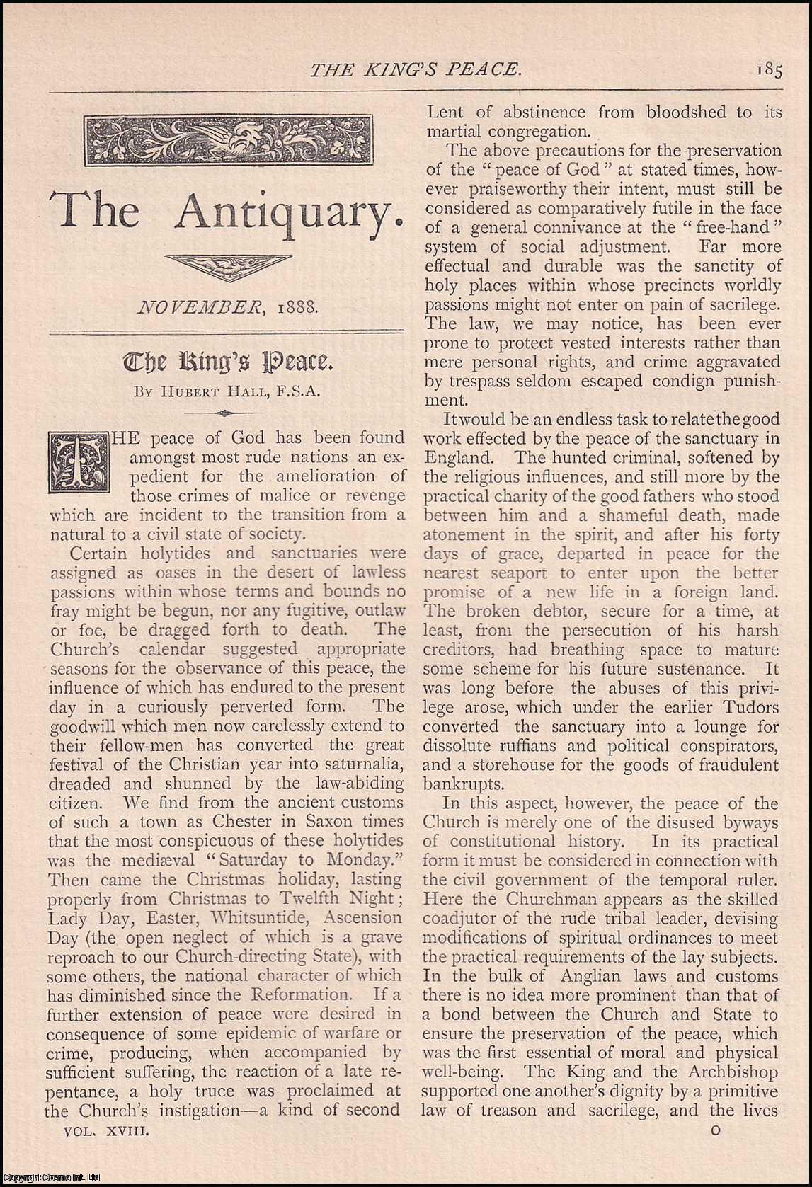 Hubert Hall - The King's Peace. An original article from The Antiquary Magazine, 1888.